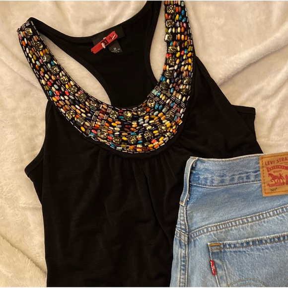 BCX Black Beaded Halter Top - Picture 2 of 12